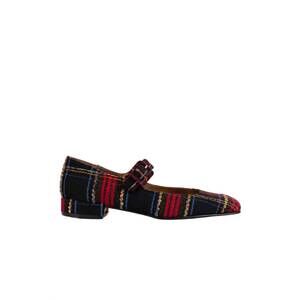 NEW PENELOPE CHILVERS women's low mary jane tartan shoes in black red plaid